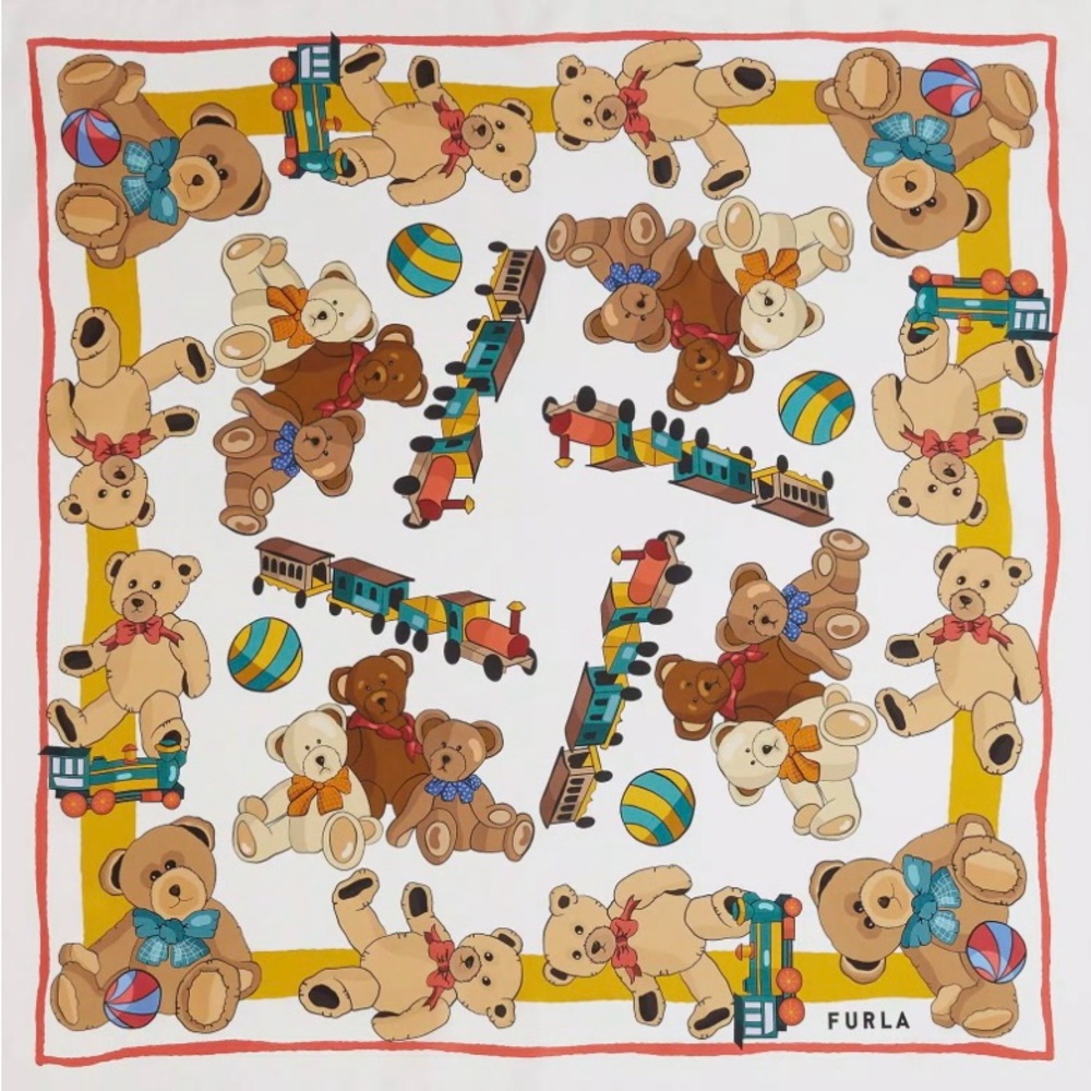 Furla Foulard Tortola carrè orsetti 90x90 cm 35x35 in 100% silk teddy bear